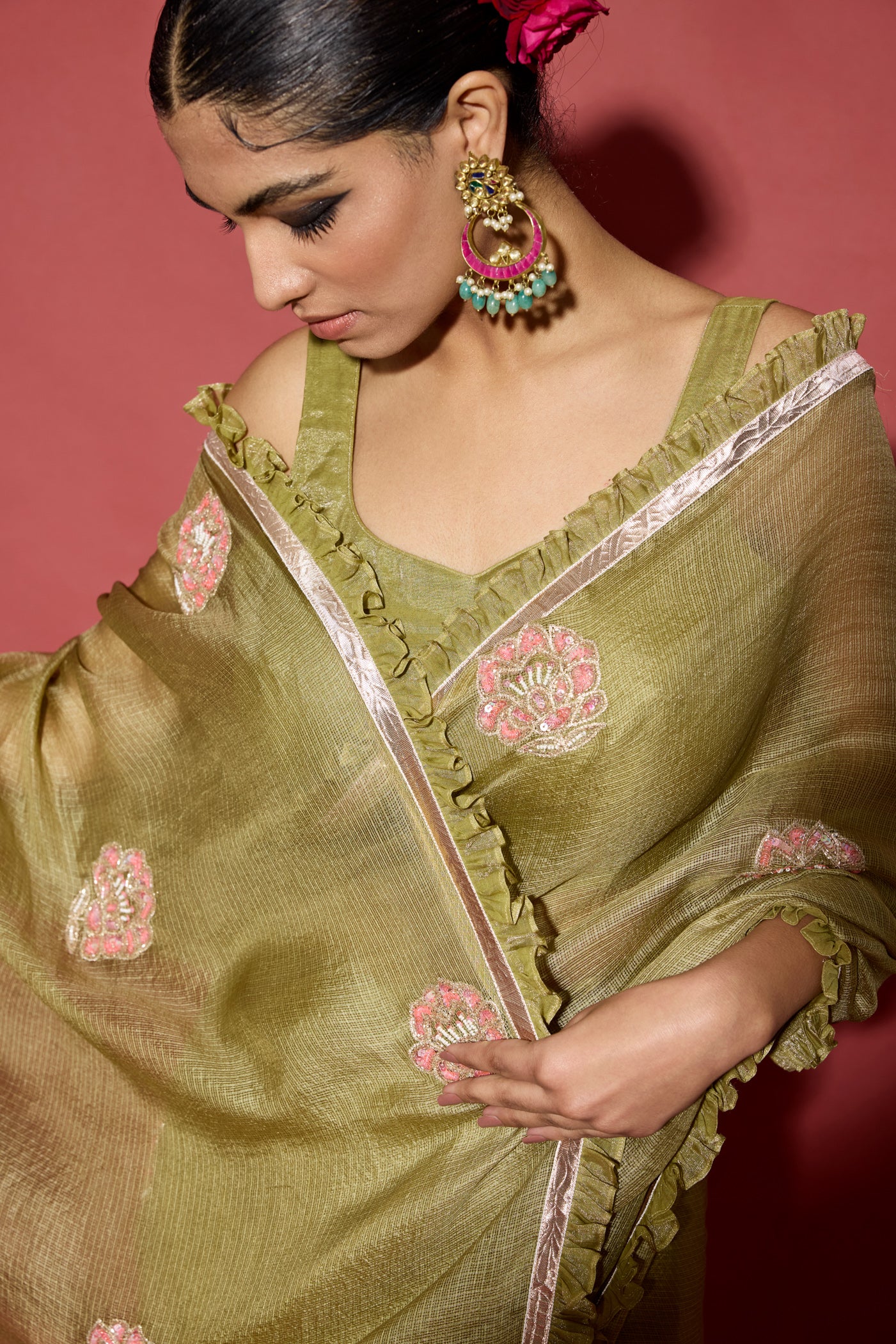 OLIVE GREEN KOTA SILK SAREE