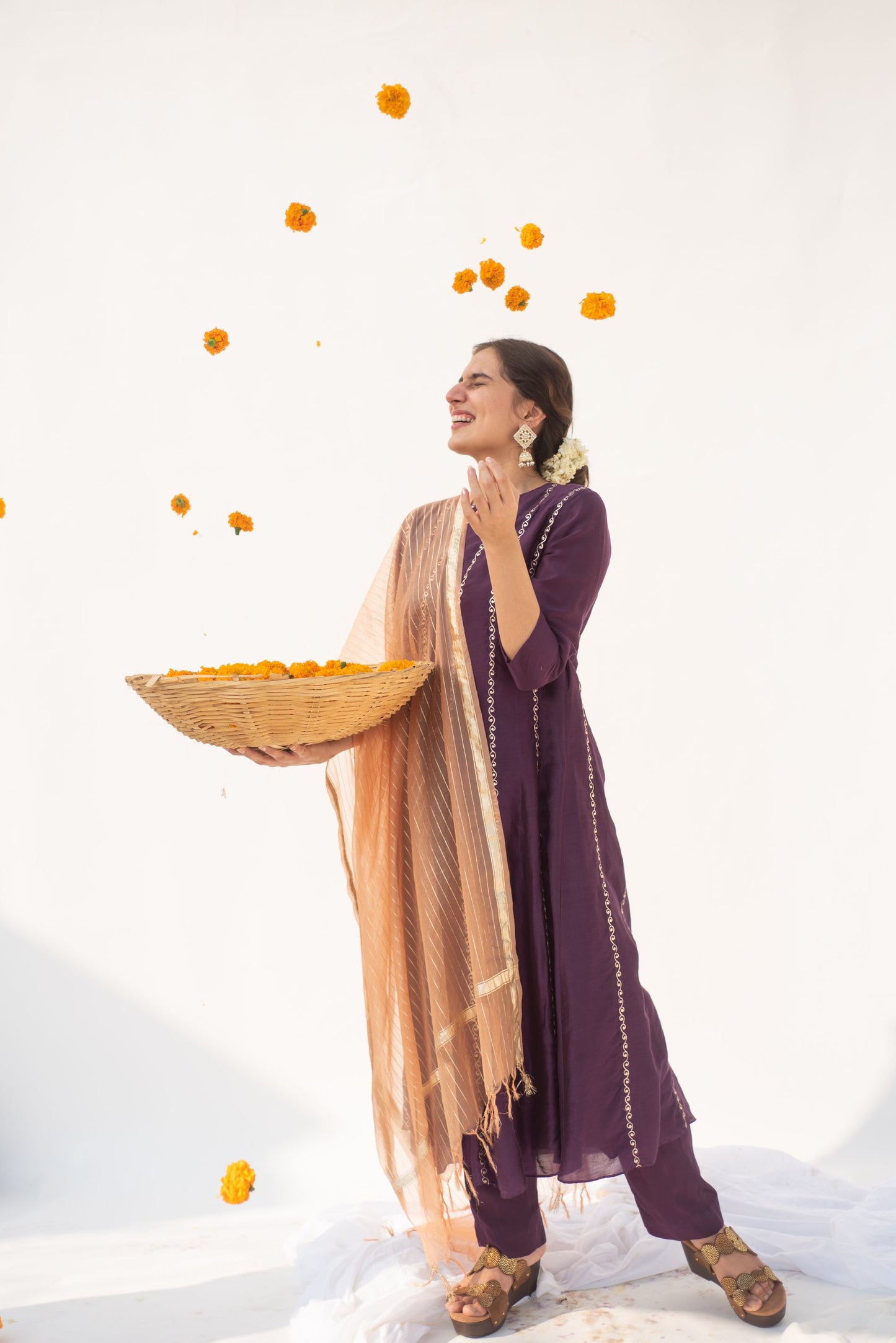 PURPLE, PEACH KURTA SET