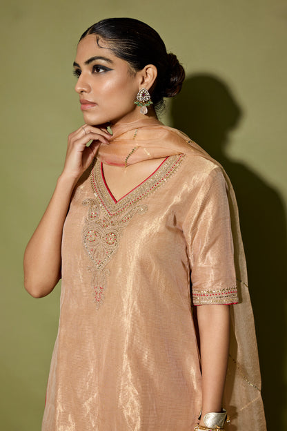 STRIPE TISSUE SHORT KURTA AND SHARARA SET