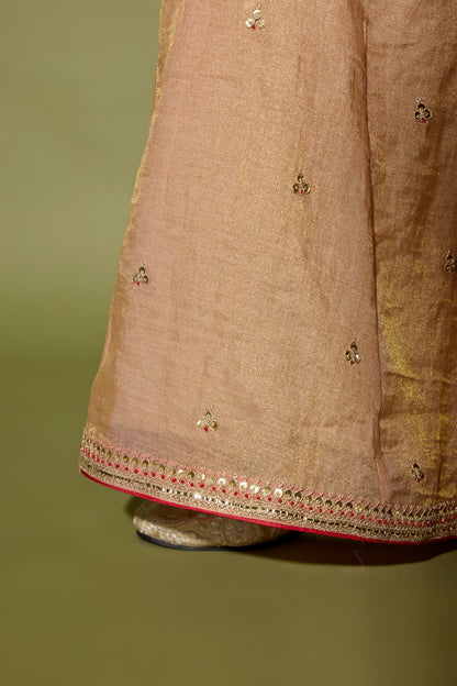 STRIPE TISSUE SHORT KURTA AND SHARARA SET