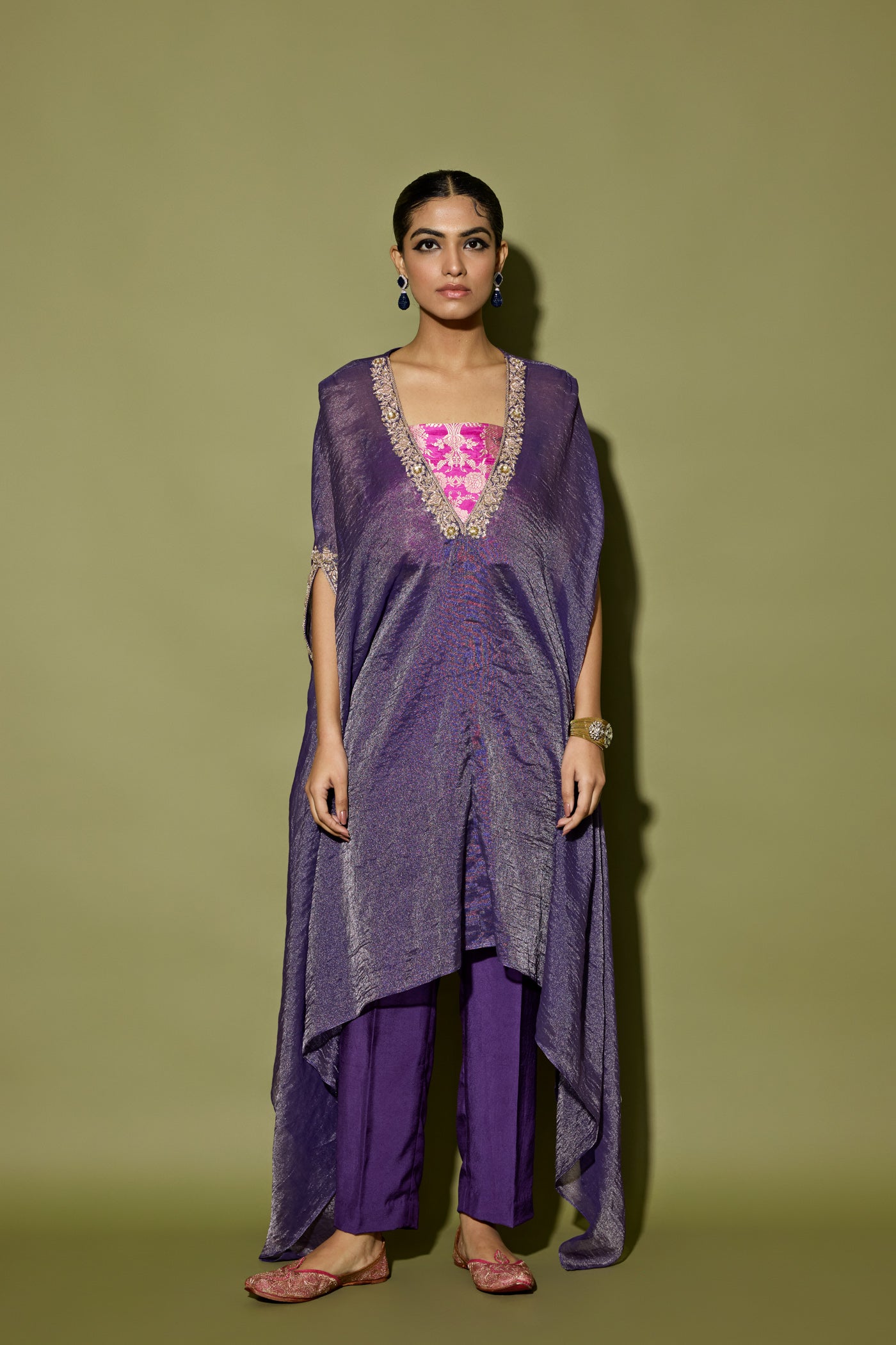ASYMMETRICAL TISSUE KURTA SET