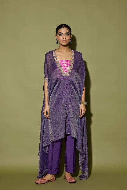 ASYMMETRICAL TISSUE KURTA SET