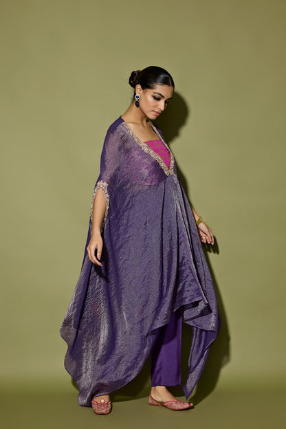 ASYMMETRICAL TISSUE KURTA SET