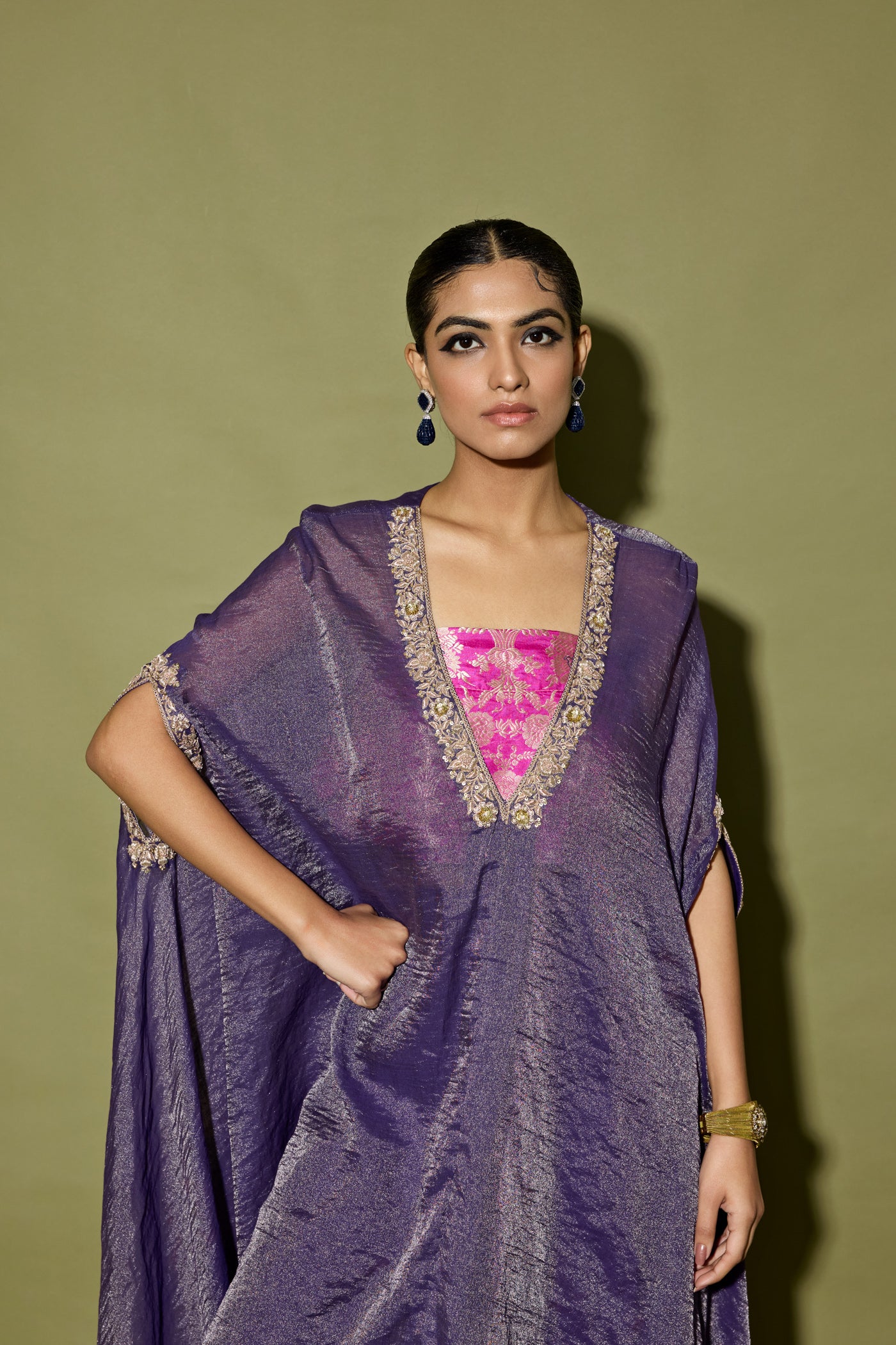 ASYMMETRICAL TISSUE KURTA SET