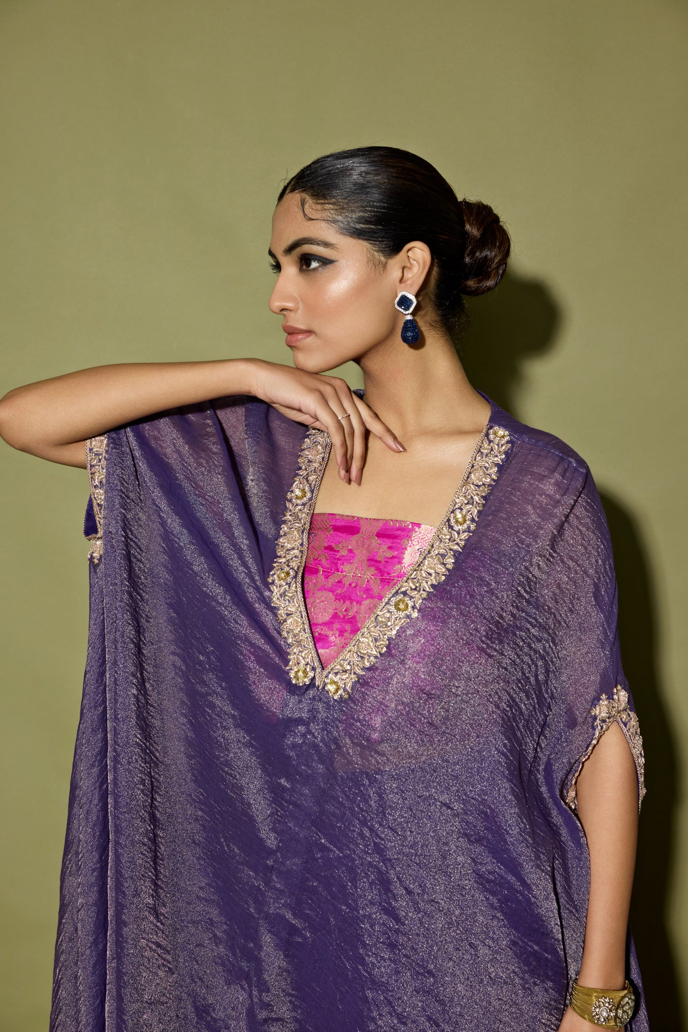 ASYMMETRICAL TISSUE KURTA SET