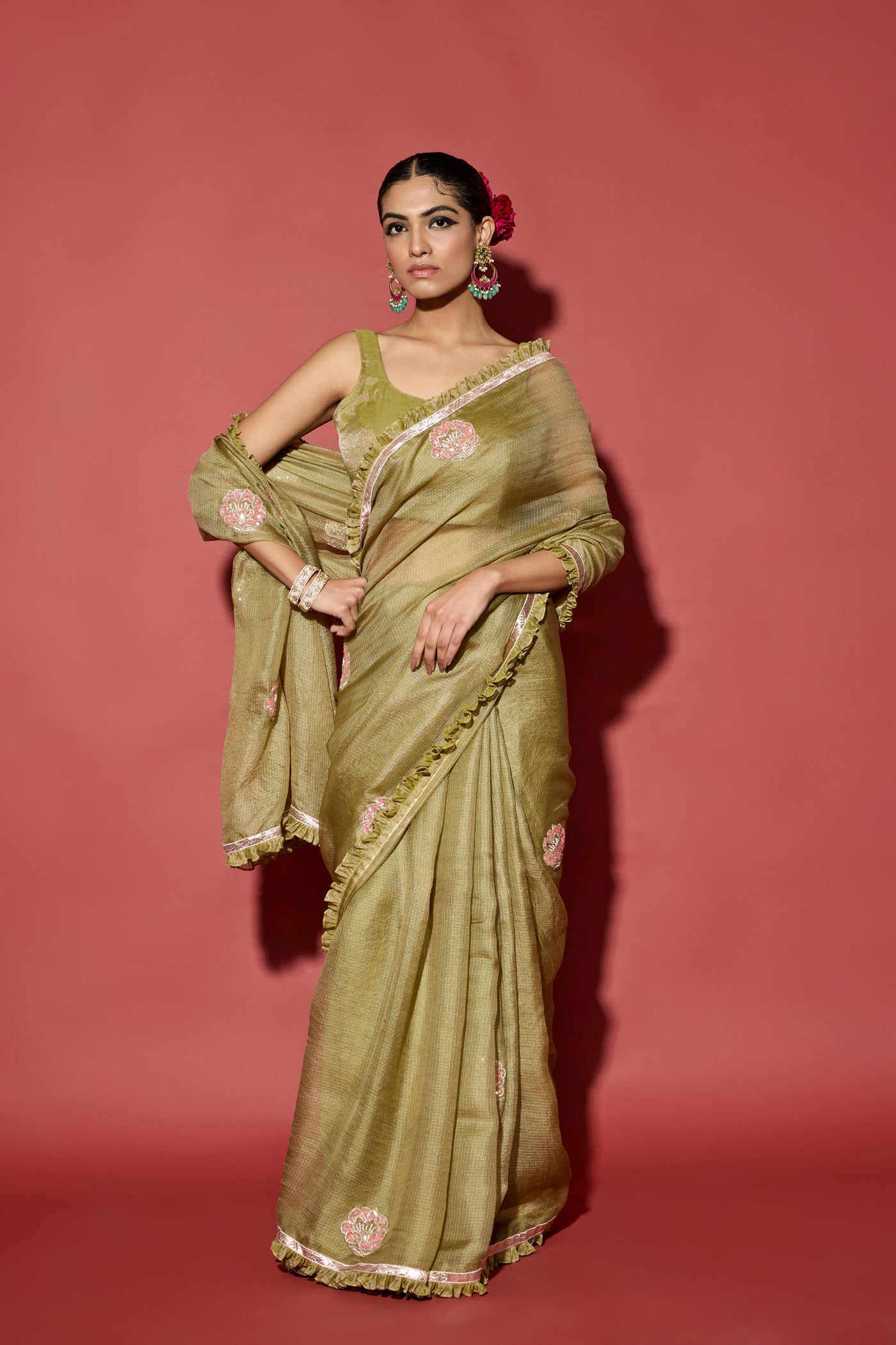 OLIVE GREEN KOTA SILK SAREE