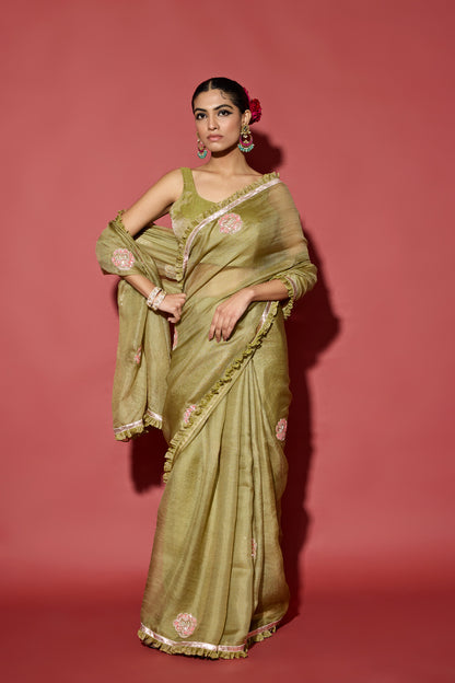 OLIVE GREEN KOTA SILK SAREE