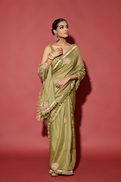 OLIVE GREEN KOTA SILK SAREE