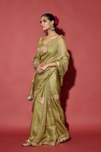 OLIVE GREEN KOTA SILK SAREE