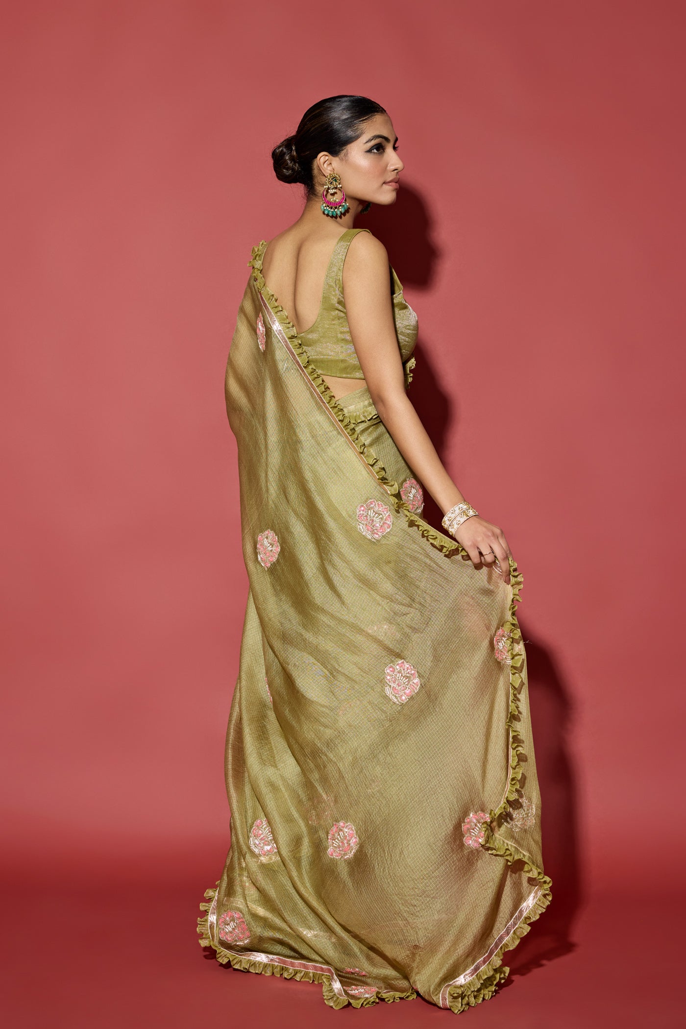 OLIVE GREEN KOTA SILK SAREE