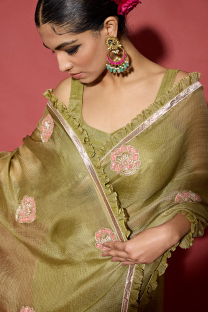 OLIVE GREEN KOTA SILK SAREE