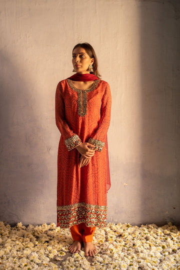 ORANGE-RED KURTA SET