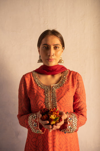 ORANGE-RED KURTA SET