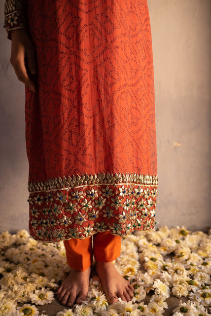 ORANGE-RED KURTA SET