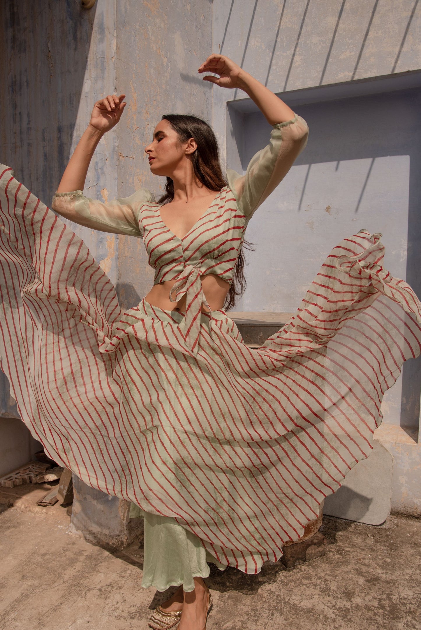 ICE GREEN CROP TOP SKIRT SET