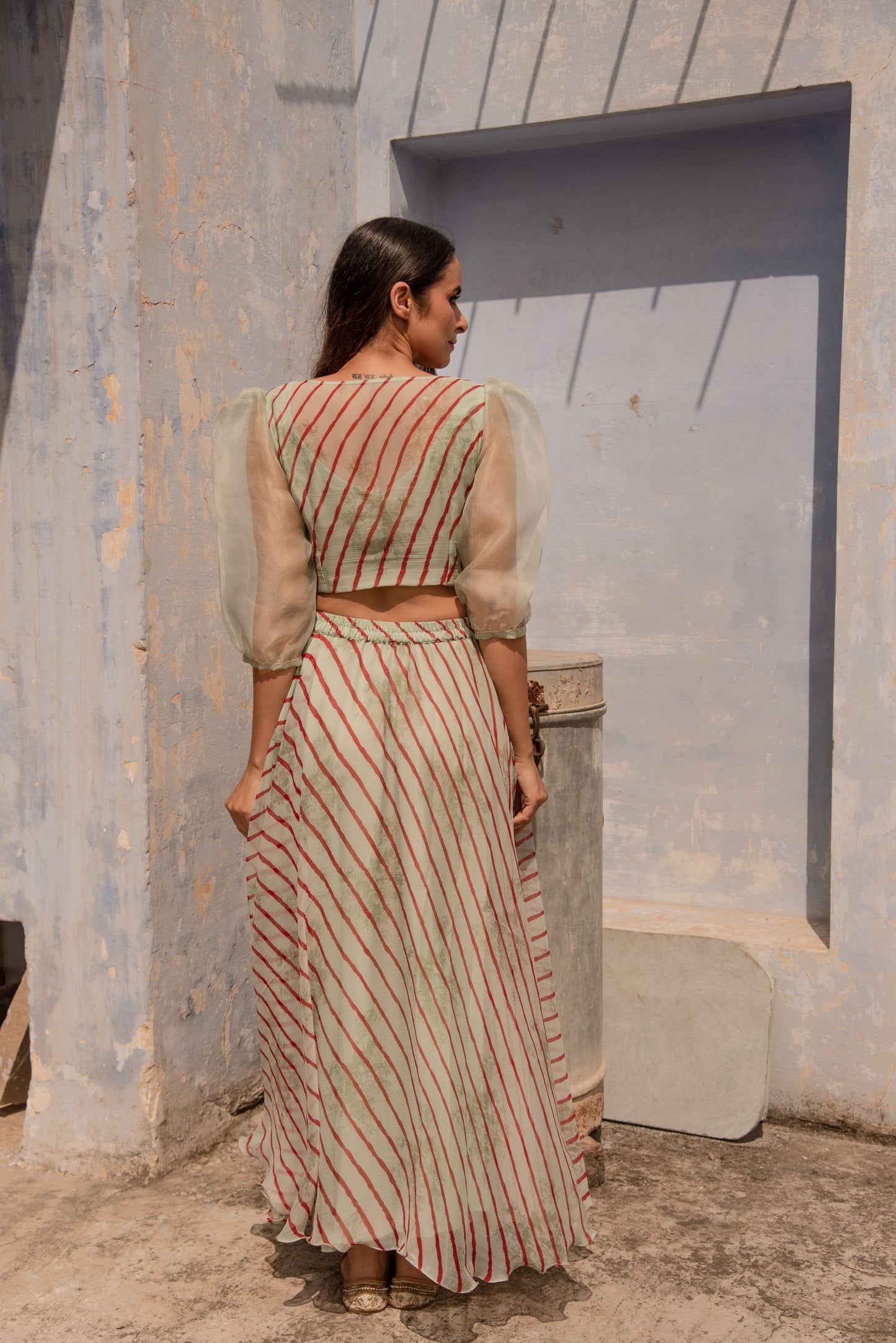 ICE GREEN CROP TOP SKIRT SET