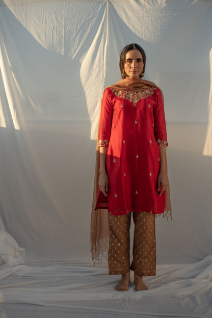 RED -BROWN KURTA SET
