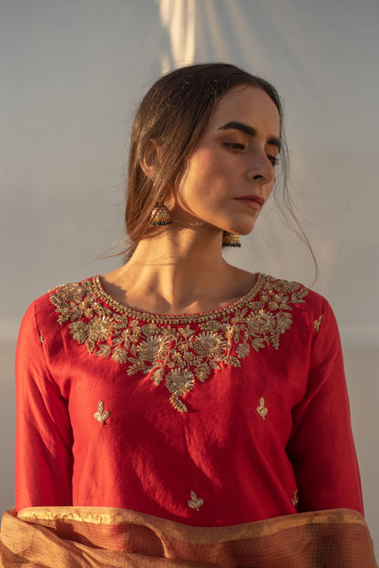 RED -BROWN KURTA SET