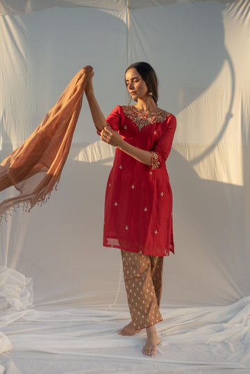 RED -BROWN KURTA SET