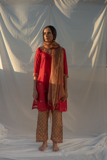 RED -BROWN KURTA SET