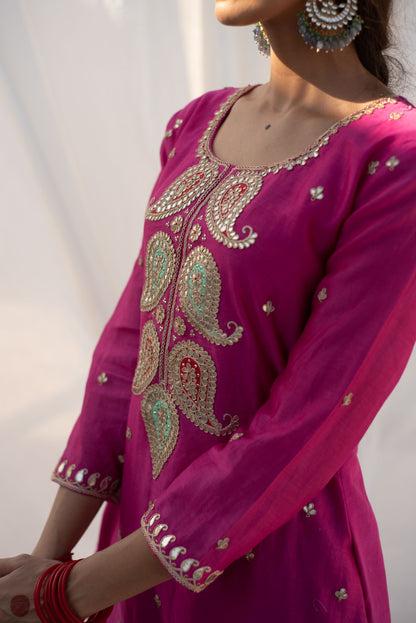 RANI PINK-TURQOUISE KURTA SET