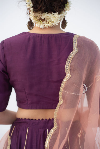 PURPLE,PEACH LEHANGA SET