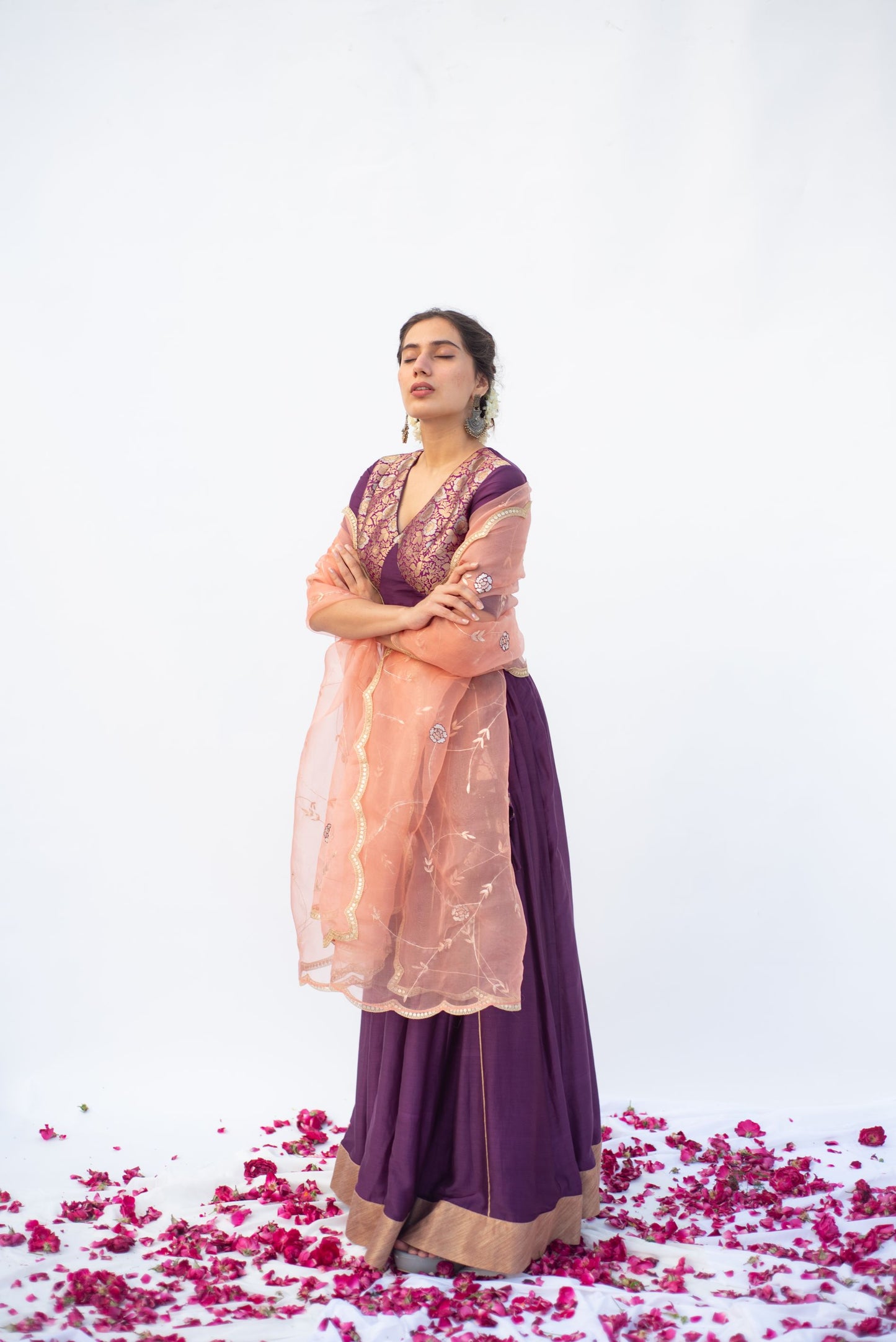 PURPLE,PEACH LEHANGA SET