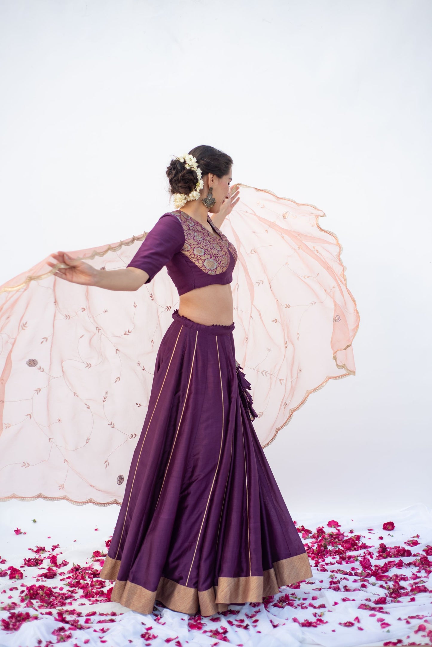 PURPLE,PEACH LEHANGA SET