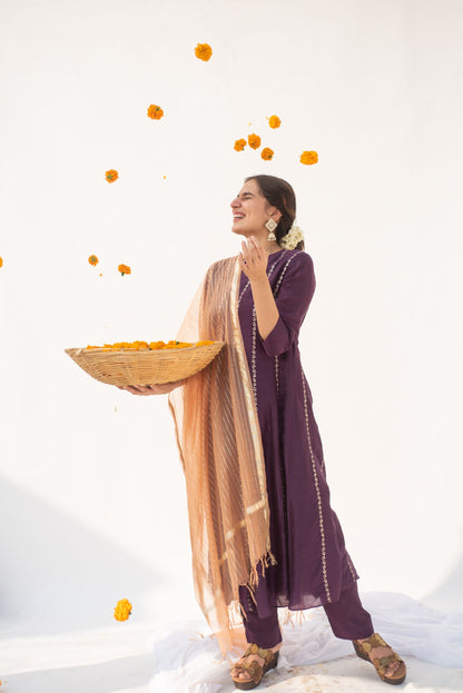 PURPLE, PEACH KURTA SET