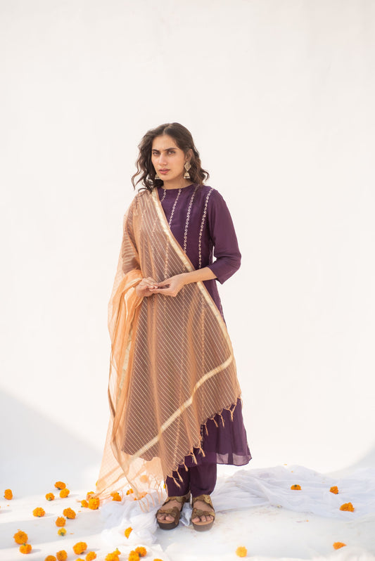 PURPLE, PEACH KURTA SET