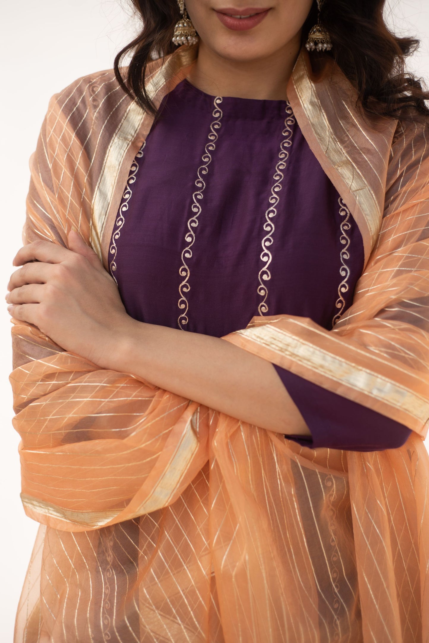 PURPLE, PEACH KURTA SET
