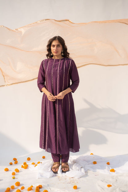 PURPLE, PEACH KURTA SET