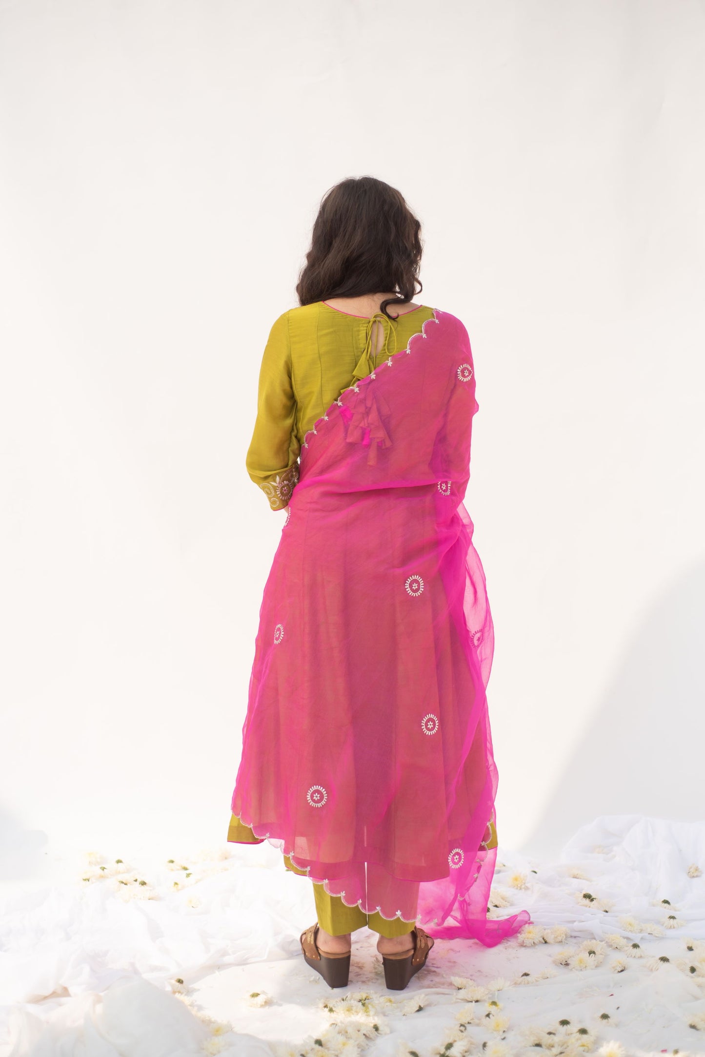 GREEN-PINK KURTA SET