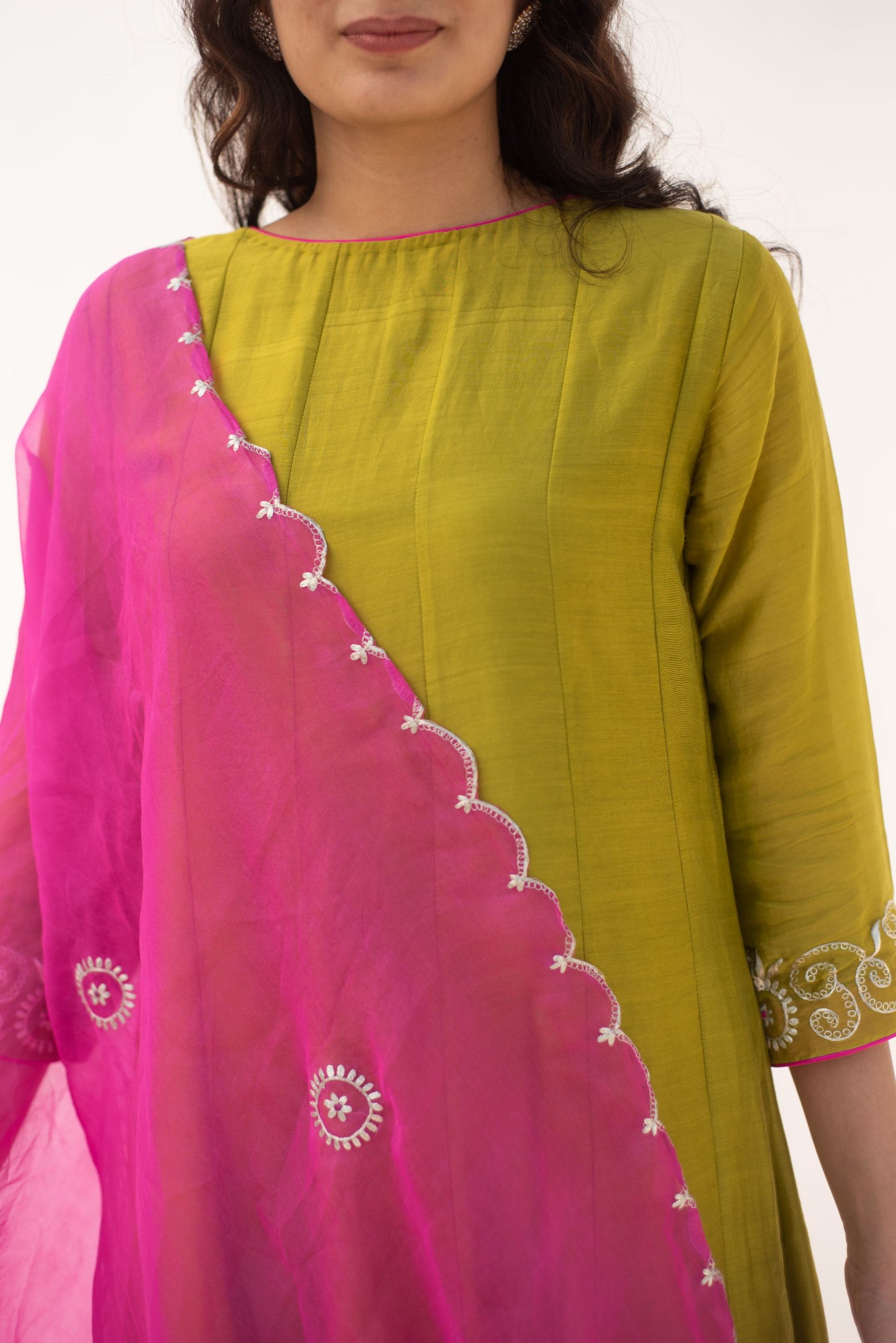 GREEN-PINK KURTA SET