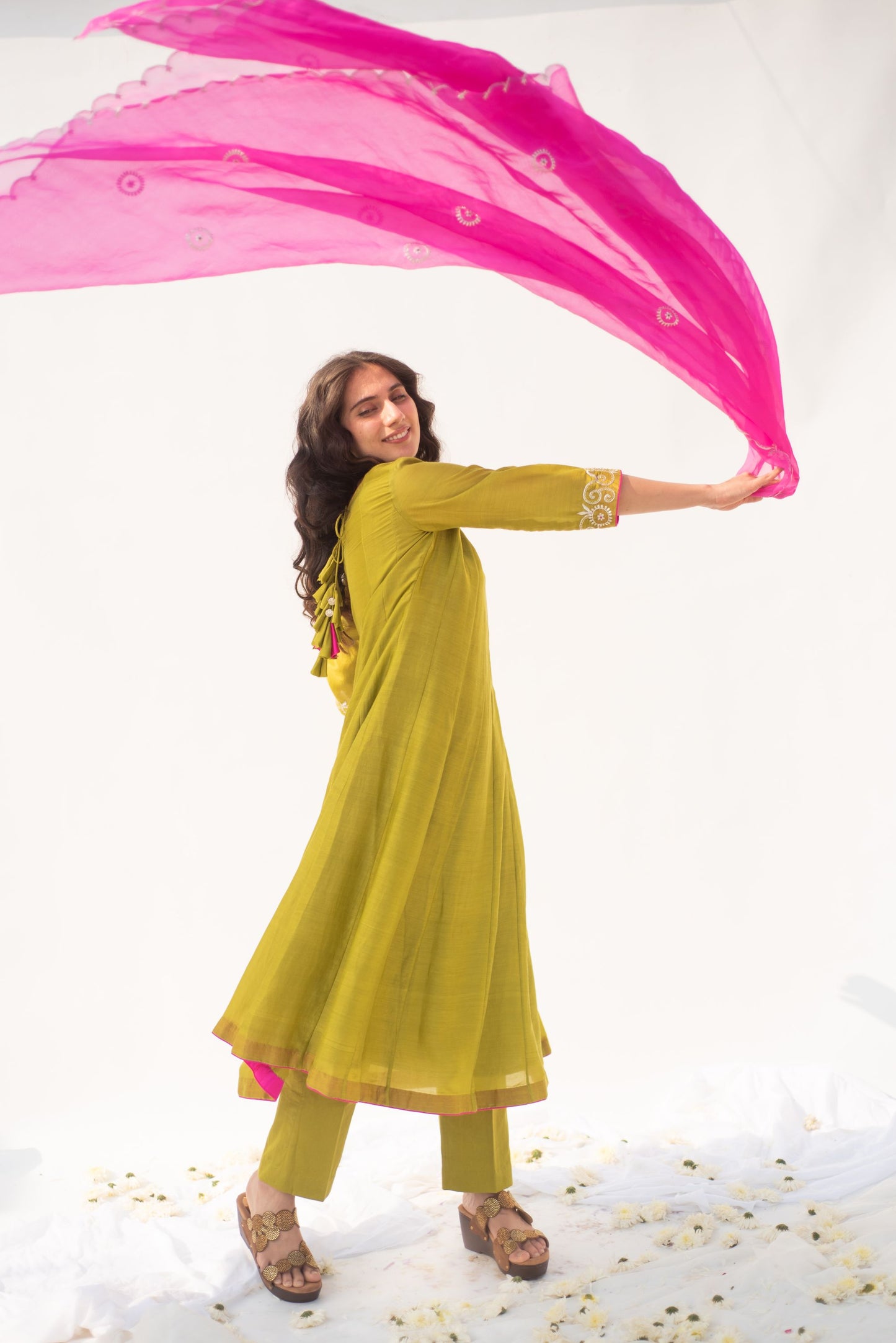 GREEN-PINK KURTA SET