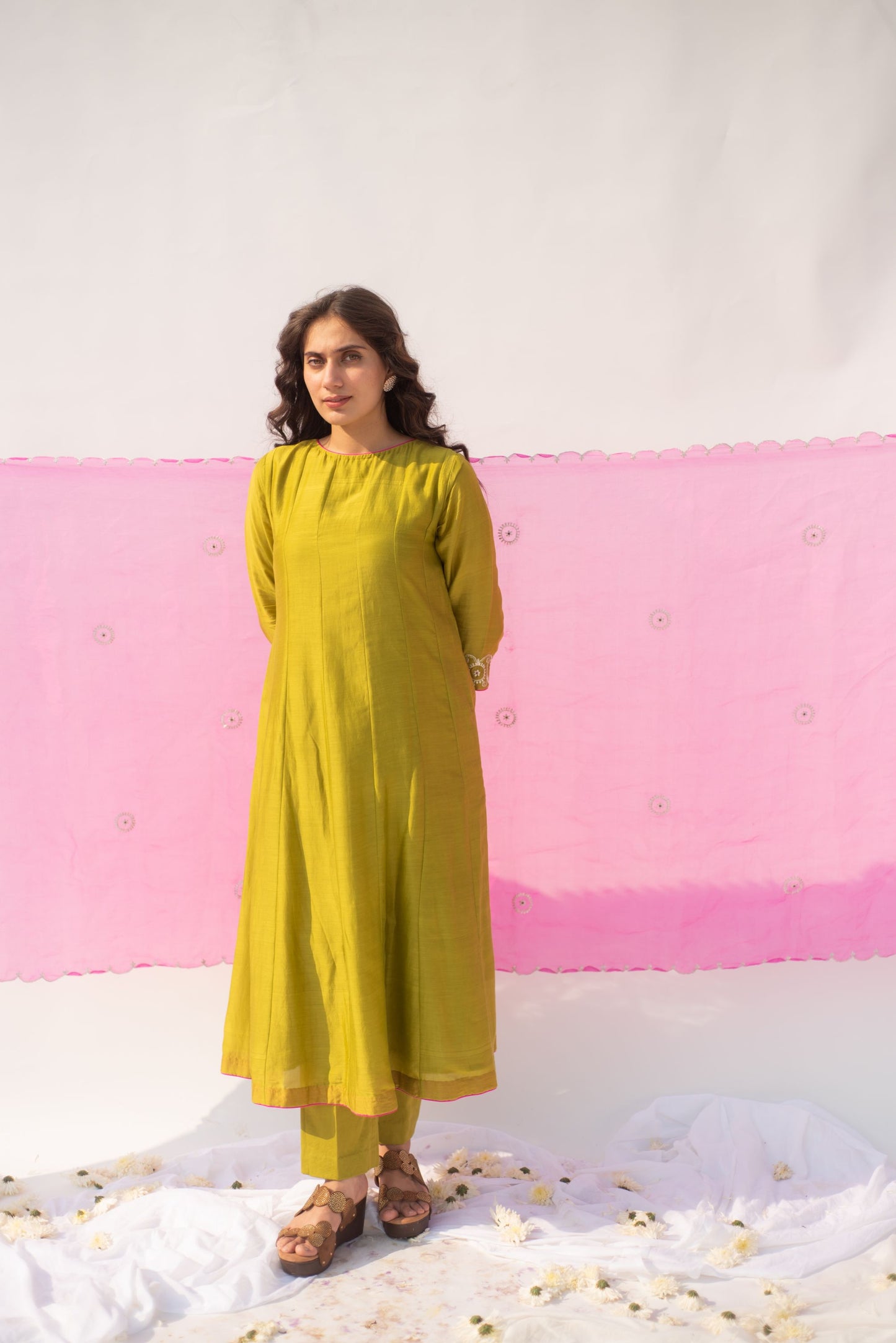 GREEN-PINK KURTA SET