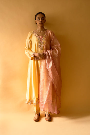 YELLOW AND PINK KURTA SET