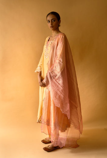 YELLOW AND PINK KURTA SET