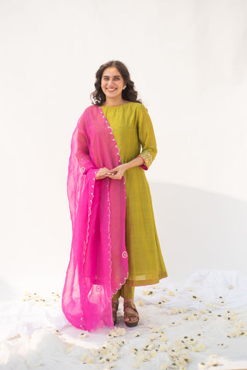 GREEN-PINK KURTA SET