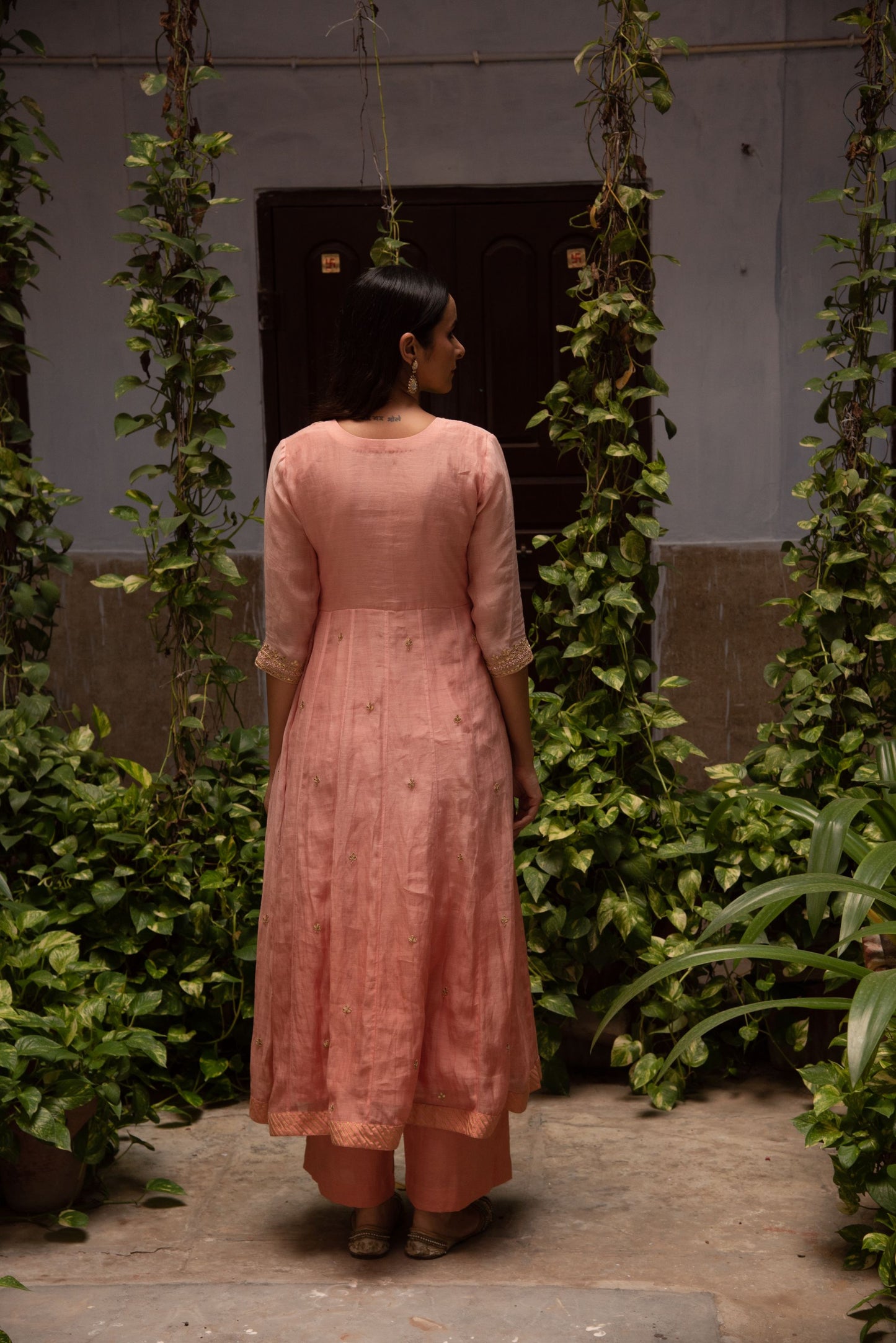 PEACH KURTA KALI SET
