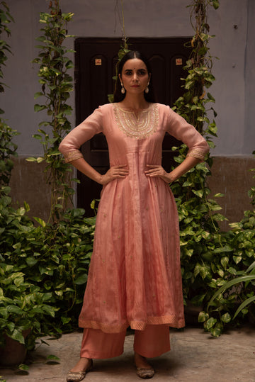 PEACH KURTA KALI SET