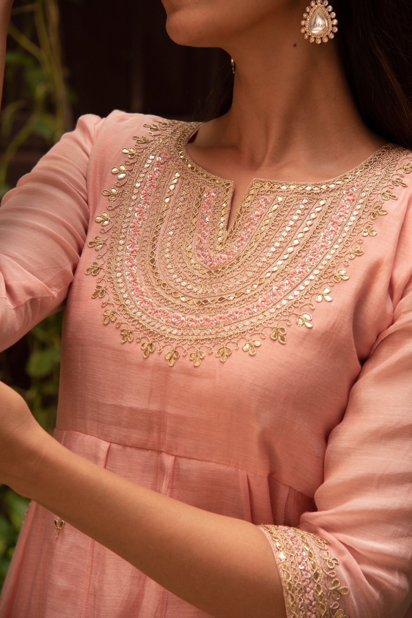 PEACH KURTA KALI SET