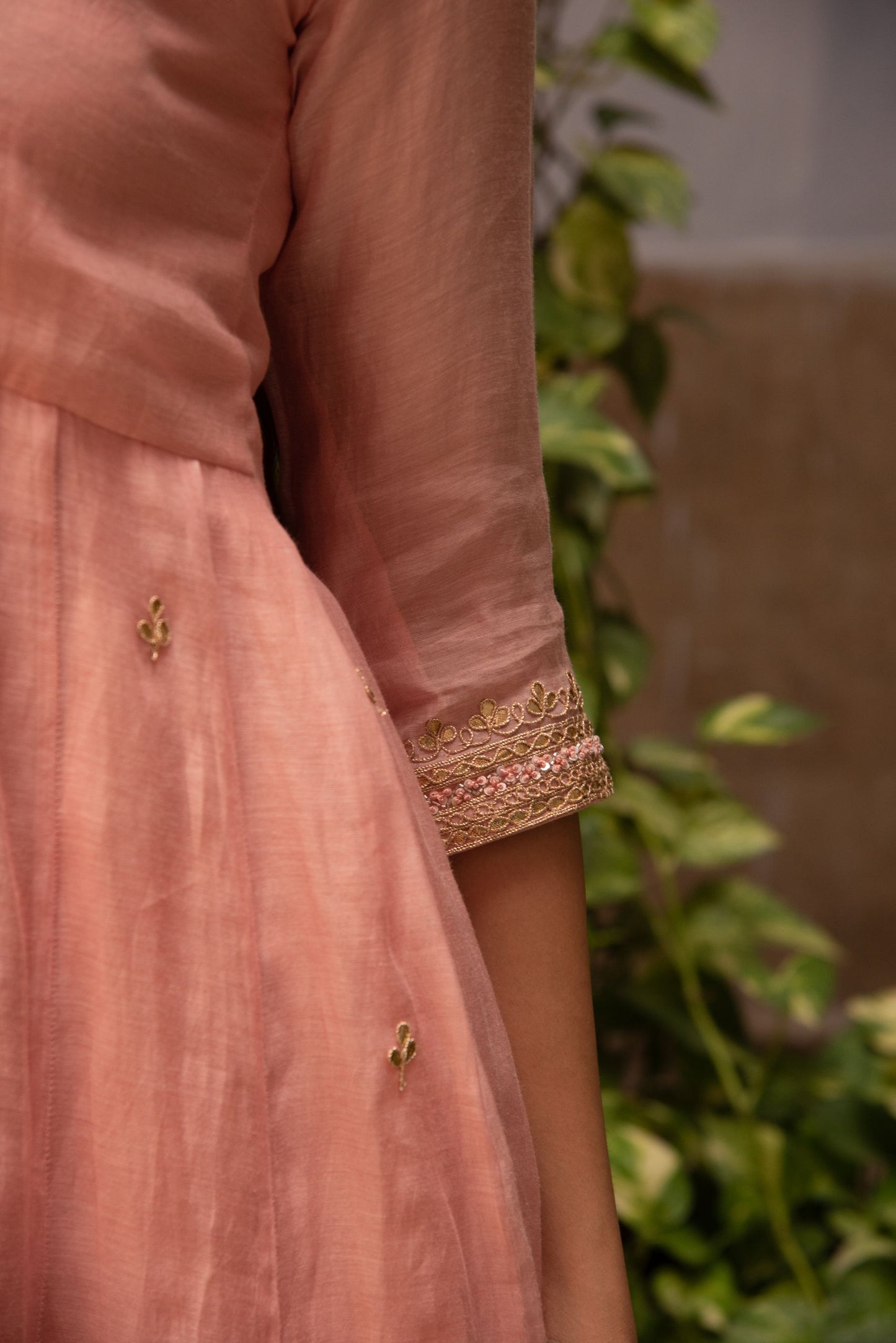 PEACH KURTA KALI SET
