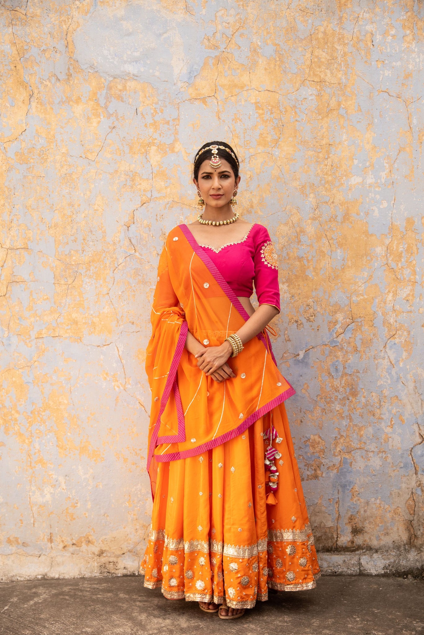 ORANGE-RANI RAJPUTANA LAHANGA SET