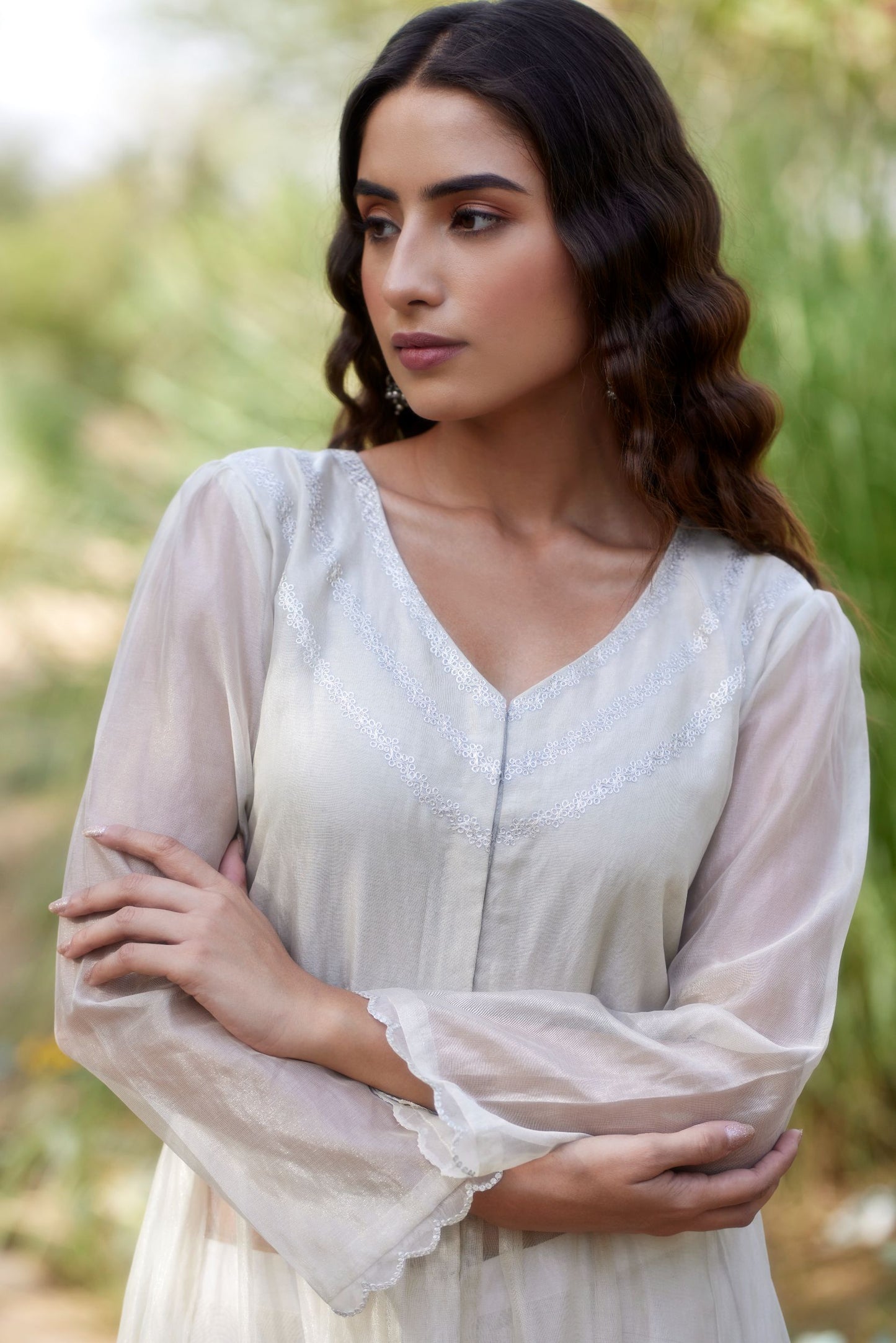 SILVER LVORY KURTA SET