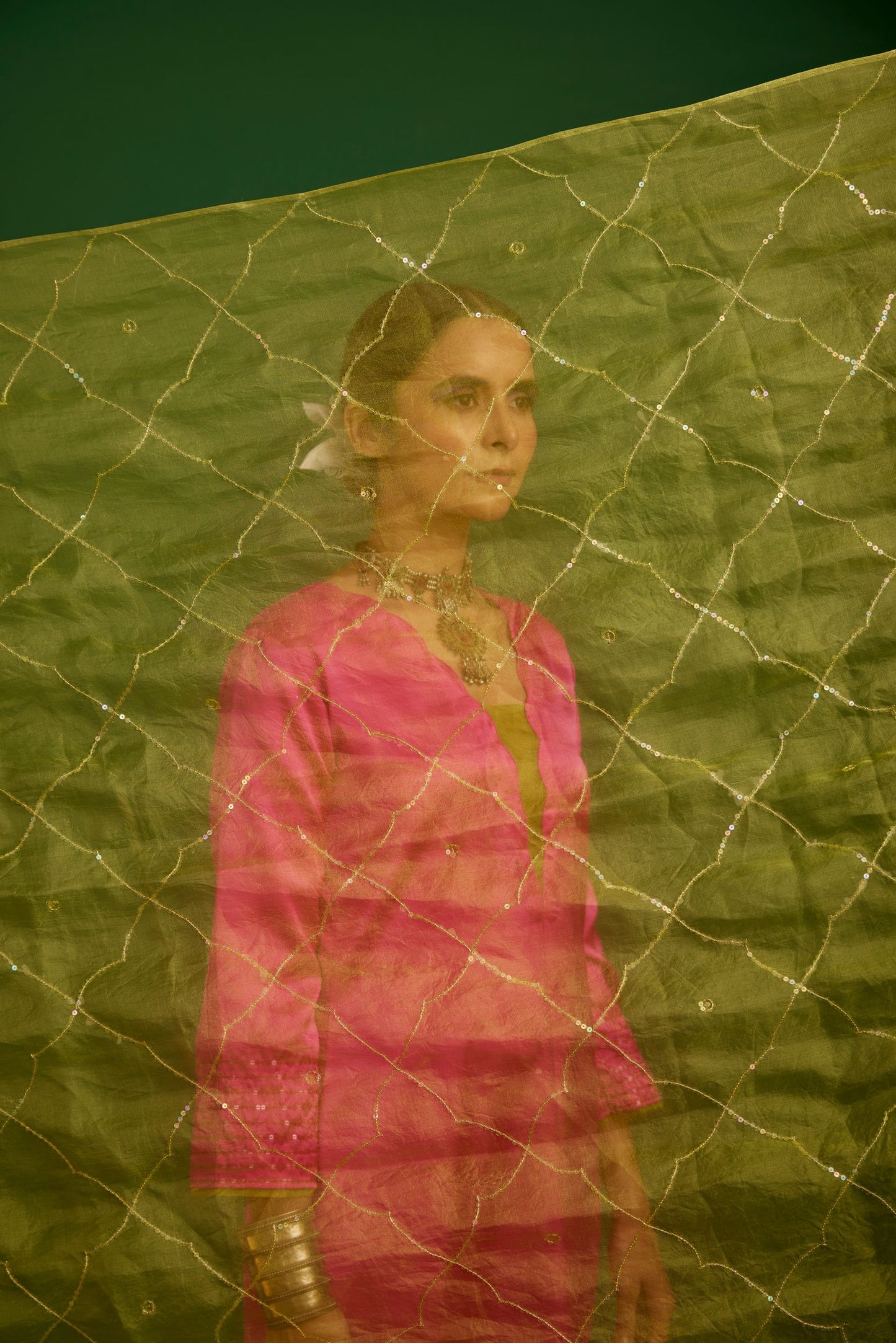 RANI PINK AND LIME KURTA SET