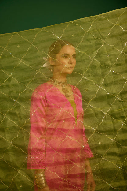 RANI PINK AND LIME KURTA SET