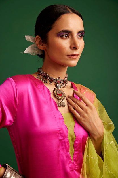 RANI PINK AND LIME KURTA SET