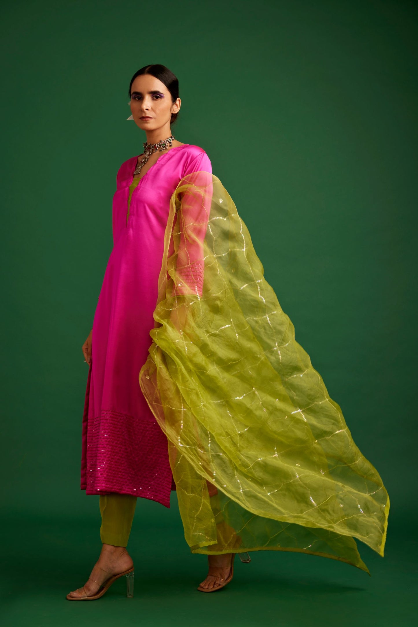 RANI PINK AND LIME KURTA SET