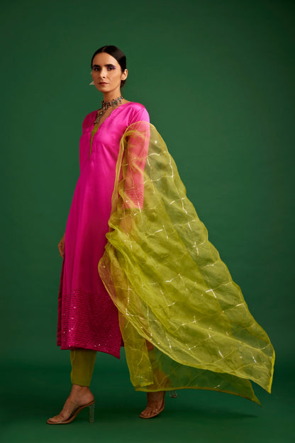 RANI PINK AND LIME KURTA SET